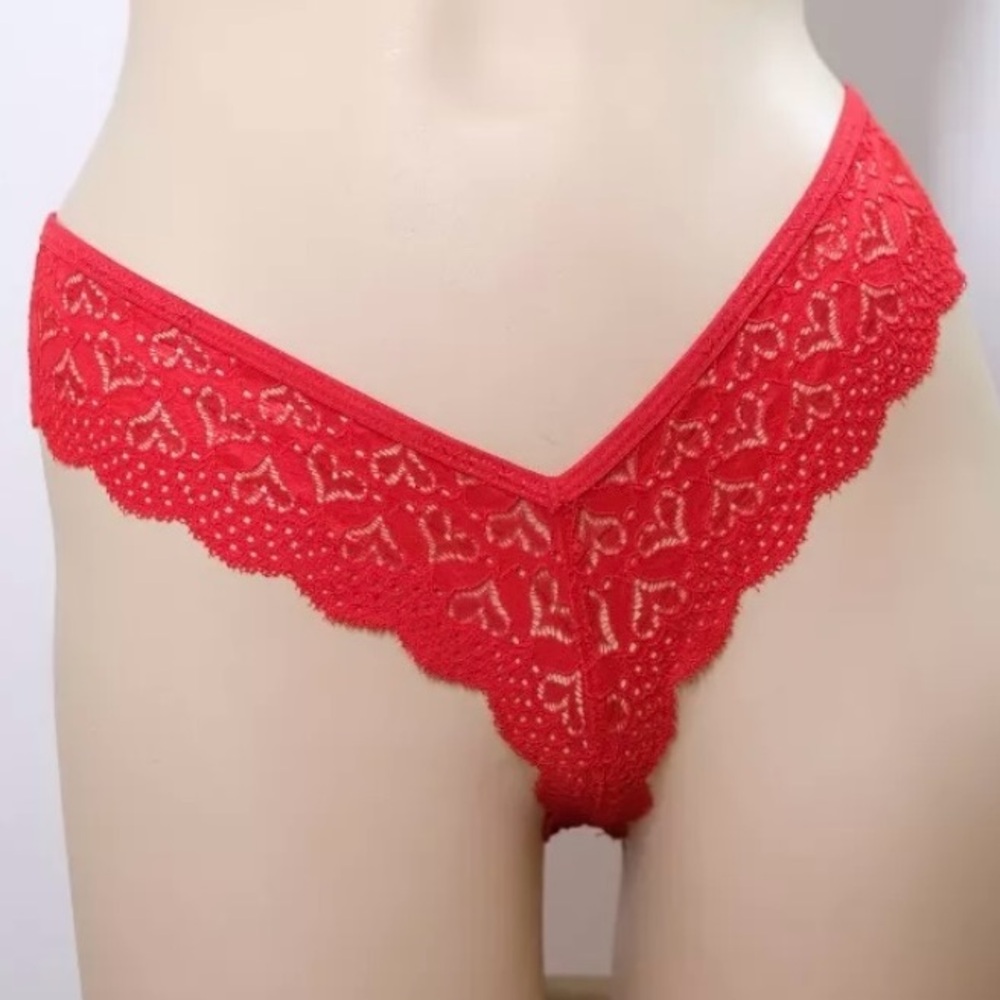 Lace Heart Pattern Red Panties